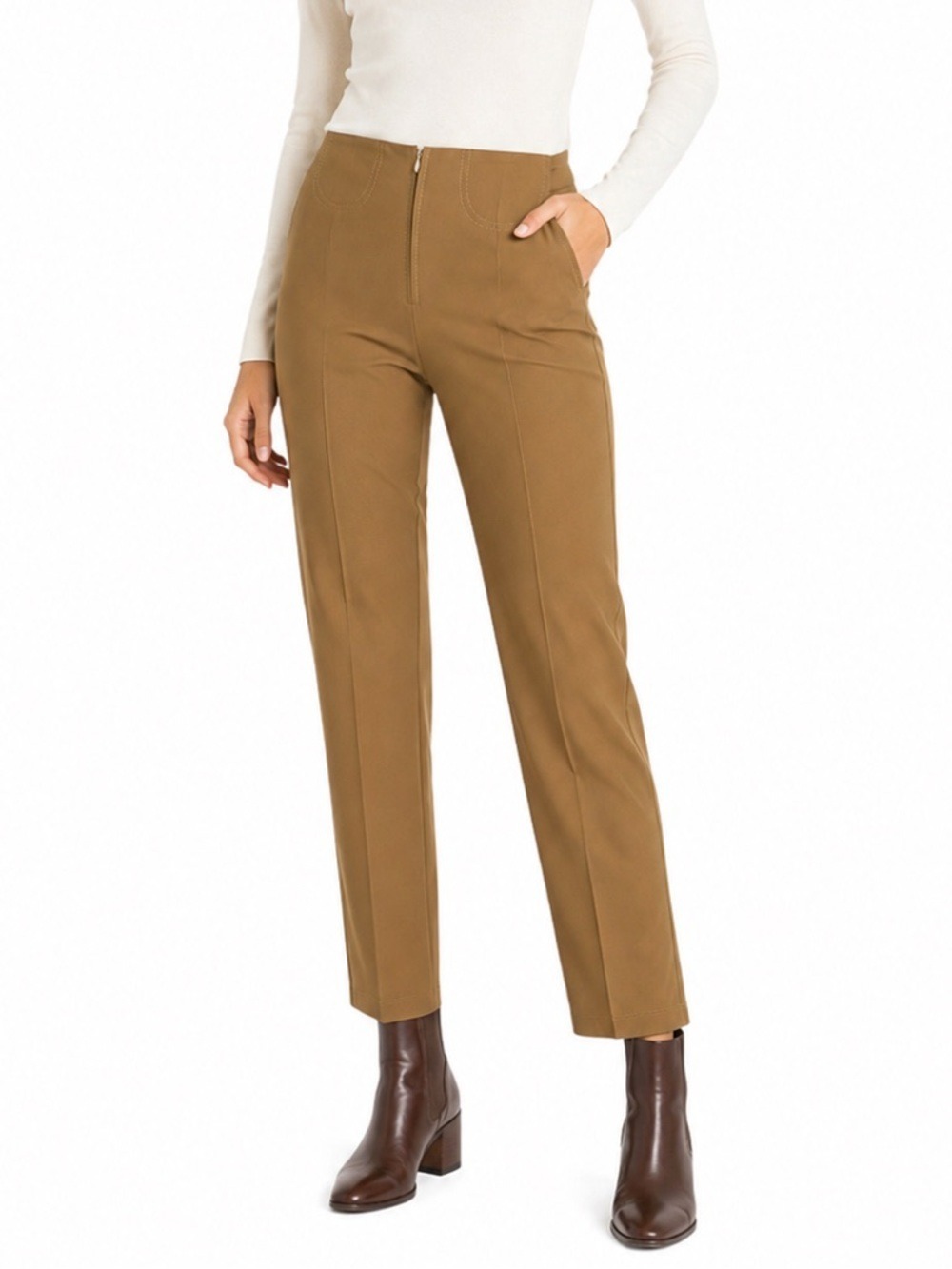 Equestrian Tan Zippered Tapered Leg Pants Women Small Riding Chiccore